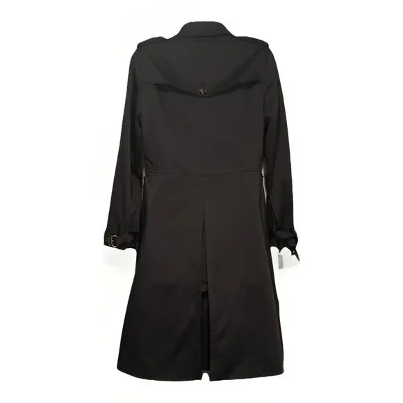 Cole Haan Double Breasted Trench Coat Women's Size 4 Black Satin Lined Classic - Picture 2 of 16
